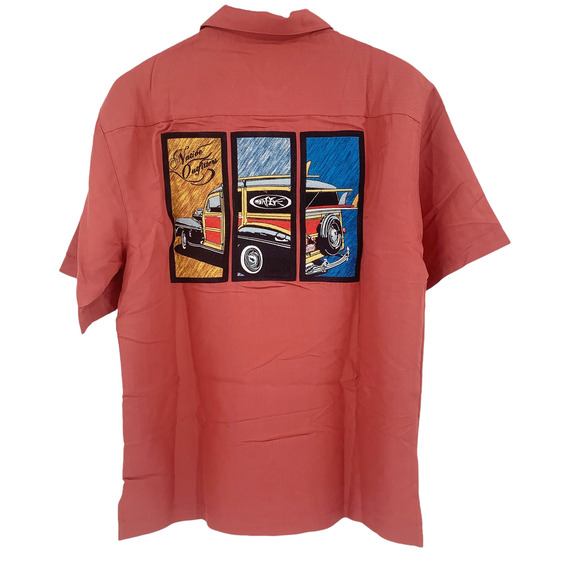 NATIVE OUTFITTERS Camp Shirt Size L New $99 Red Rust Coral Woody Car Boating - Picture 5 of 9